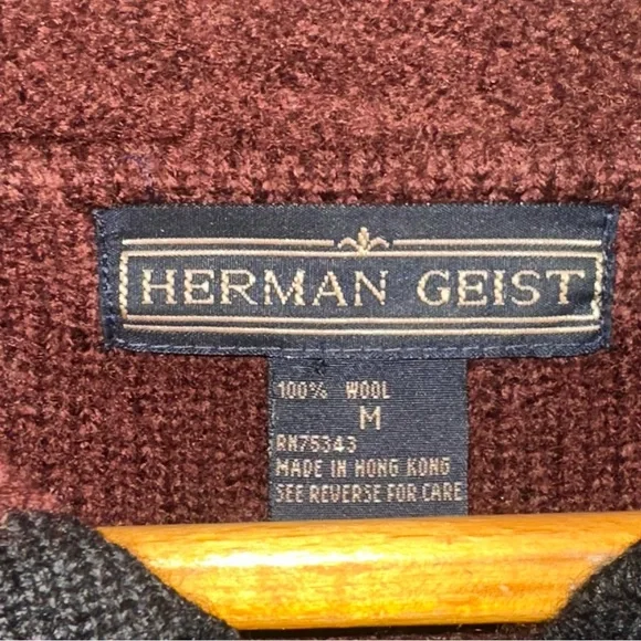Vintage Herman Geist Brown Double Breasted 100% Wool Brown Cardigan Size Medium - Picture 2 of 7